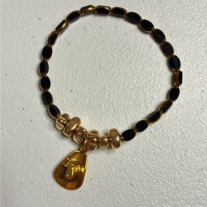 Gold and Black Beaded Bracelet with Hat Charm | Western Theme Bracelet